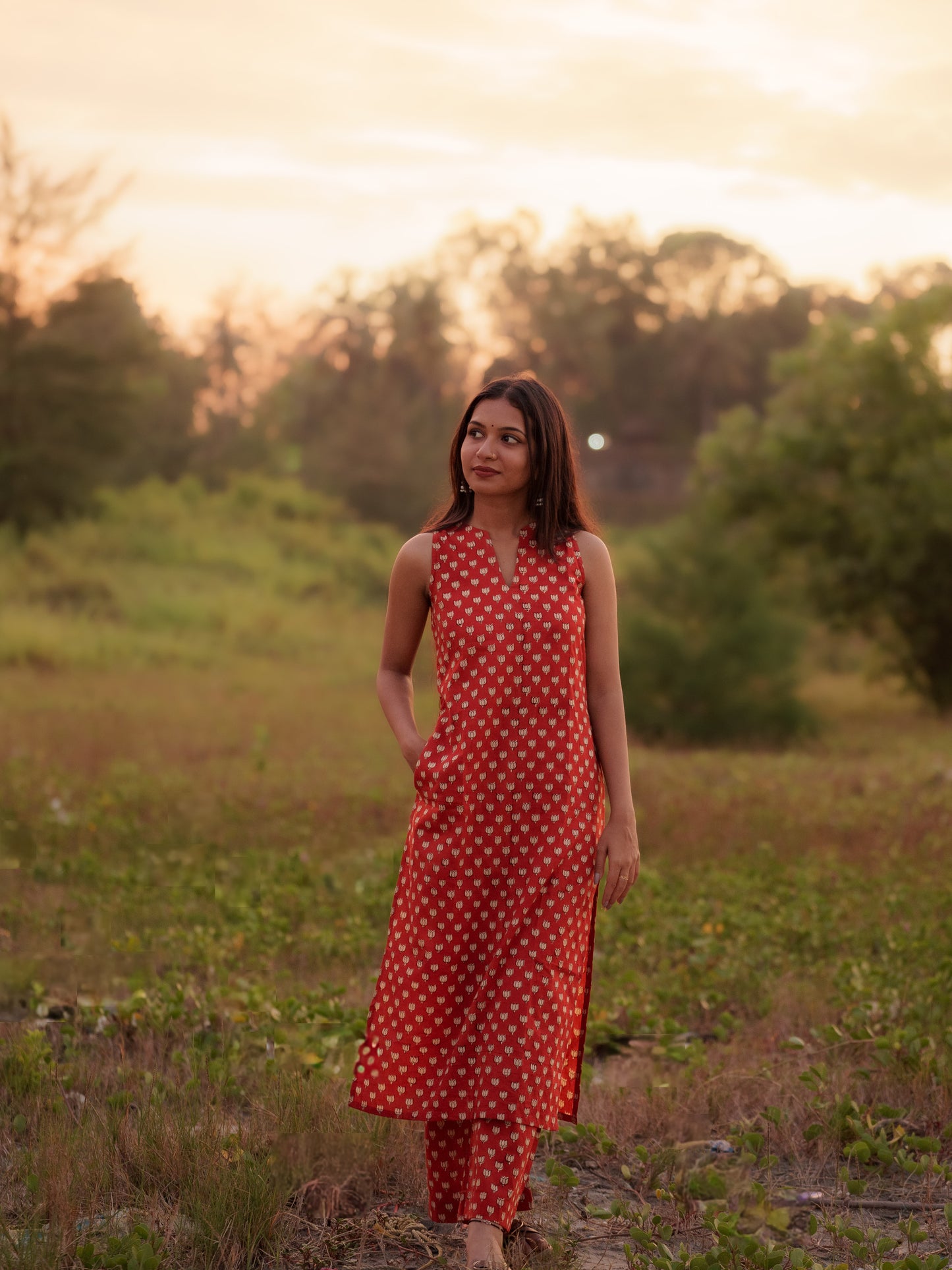 Gamyam Madder Red Bagru Co-ord Set