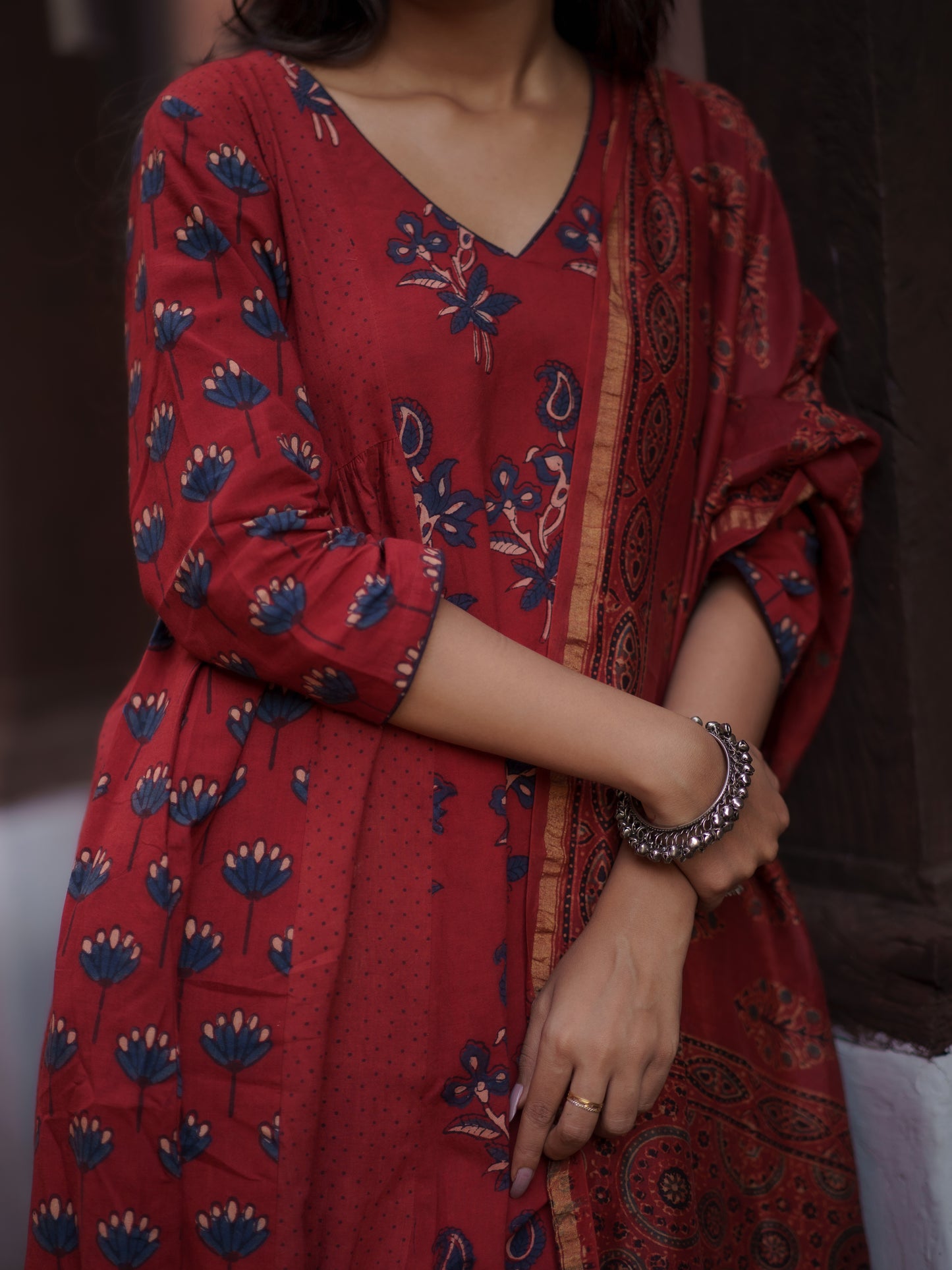 Kaaya Madder Red Ajrakh Kalidaar Set