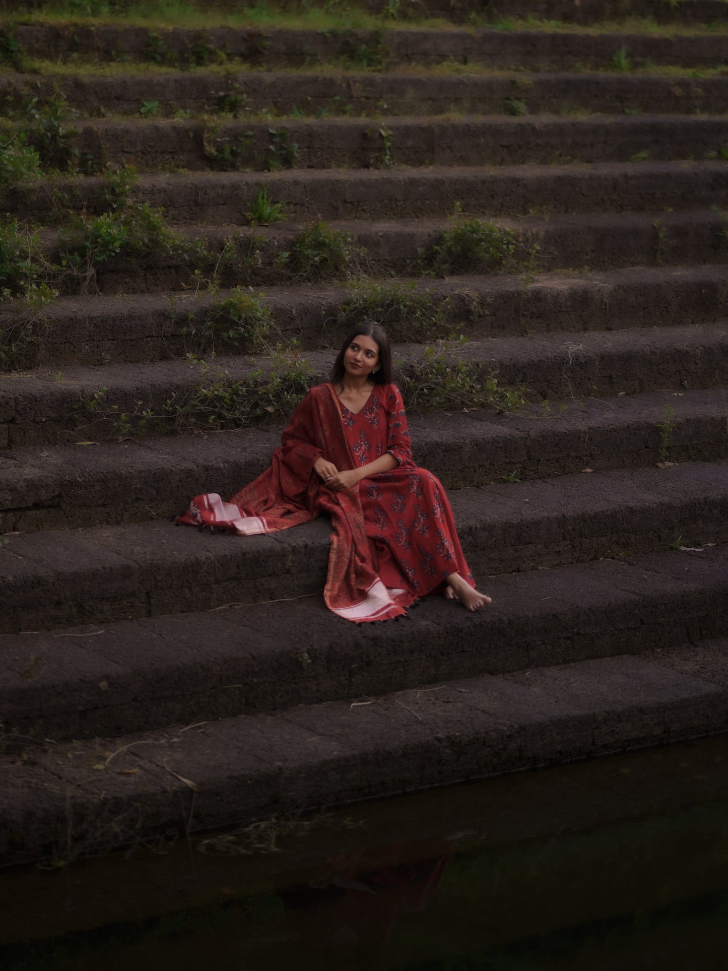 Kaaya Madder Red Ajrakh Kalidaar Set