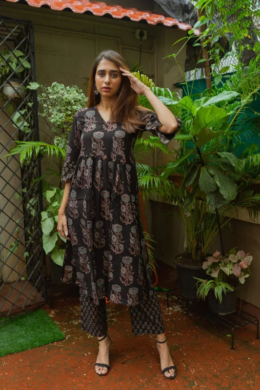 Mannat Black Ajrakh Kurta Pant Set WITHOUT Dupatta