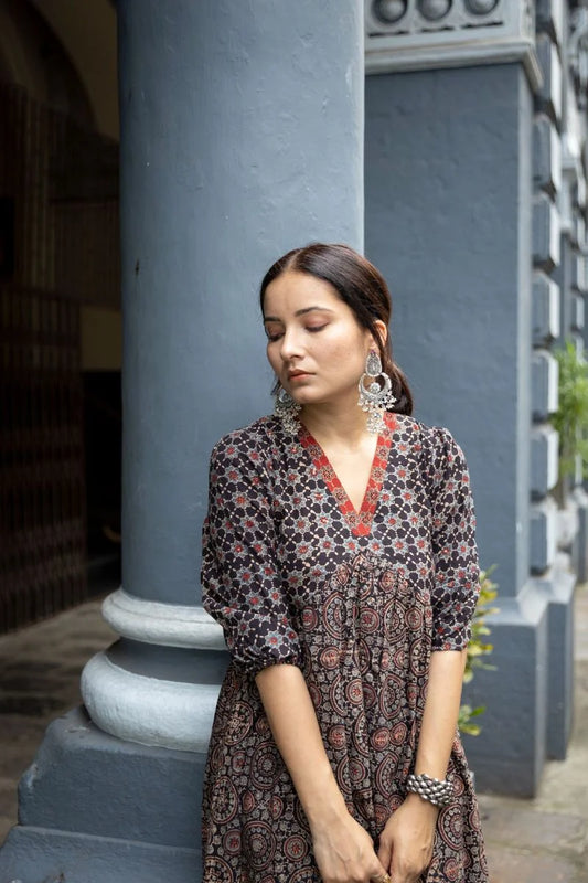 Amer Black Ajrakh Kurta