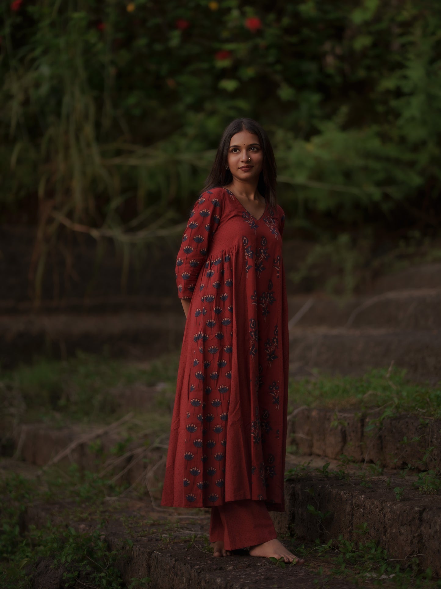 Kaaya Madder Red Ajrakh Kalidaar Set