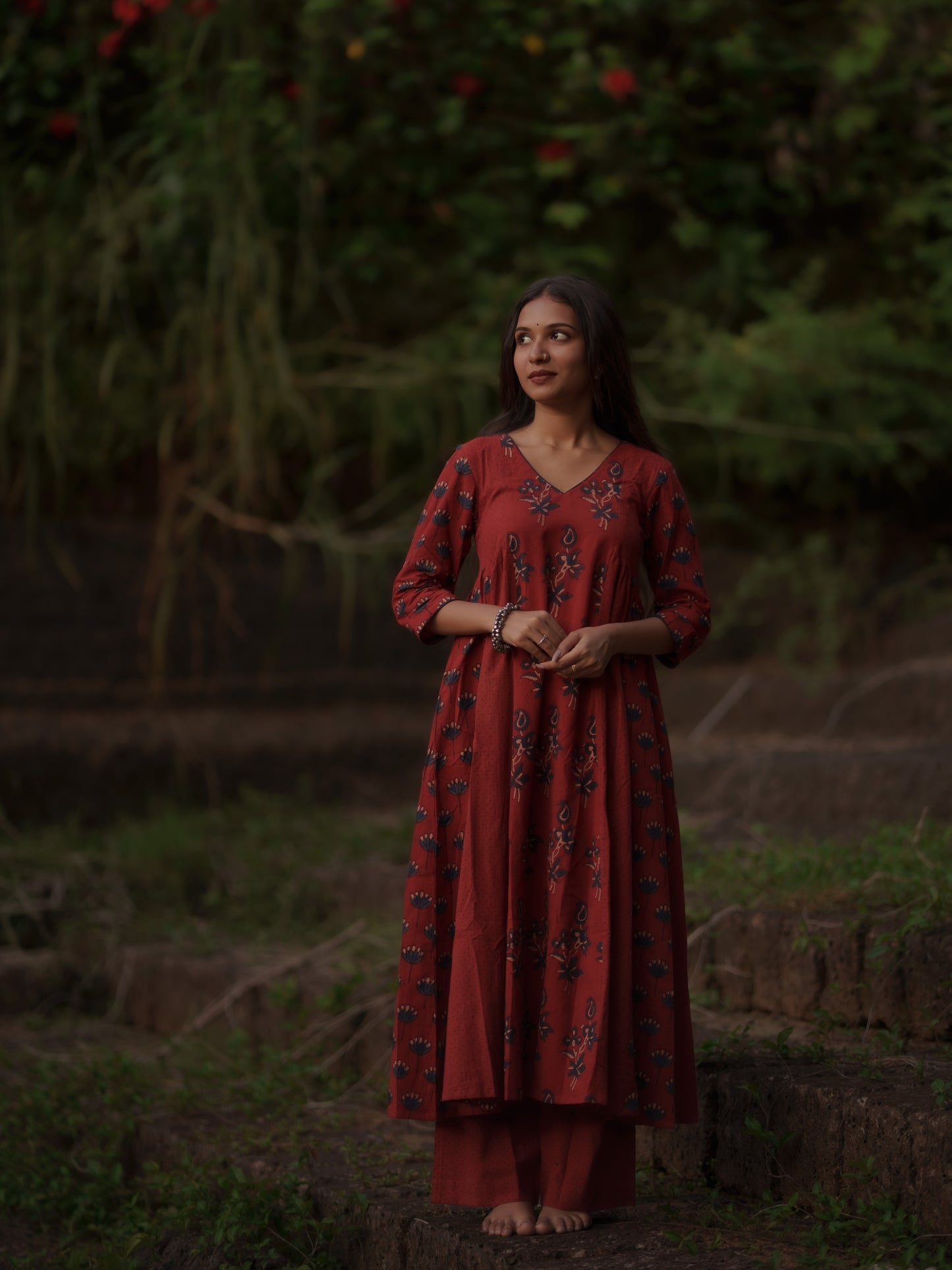 Kaaya Madder Red Ajrakh Kalidaar Set