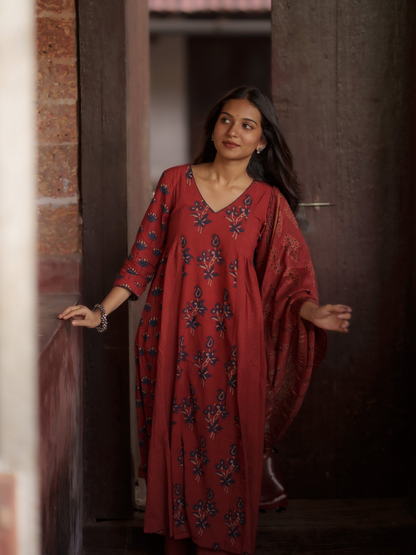 Kaaya Madder Red Ajrakh Kalidaar Set