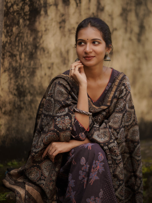 Mannat Black Ajrakh Chanderi Silk Dupatta