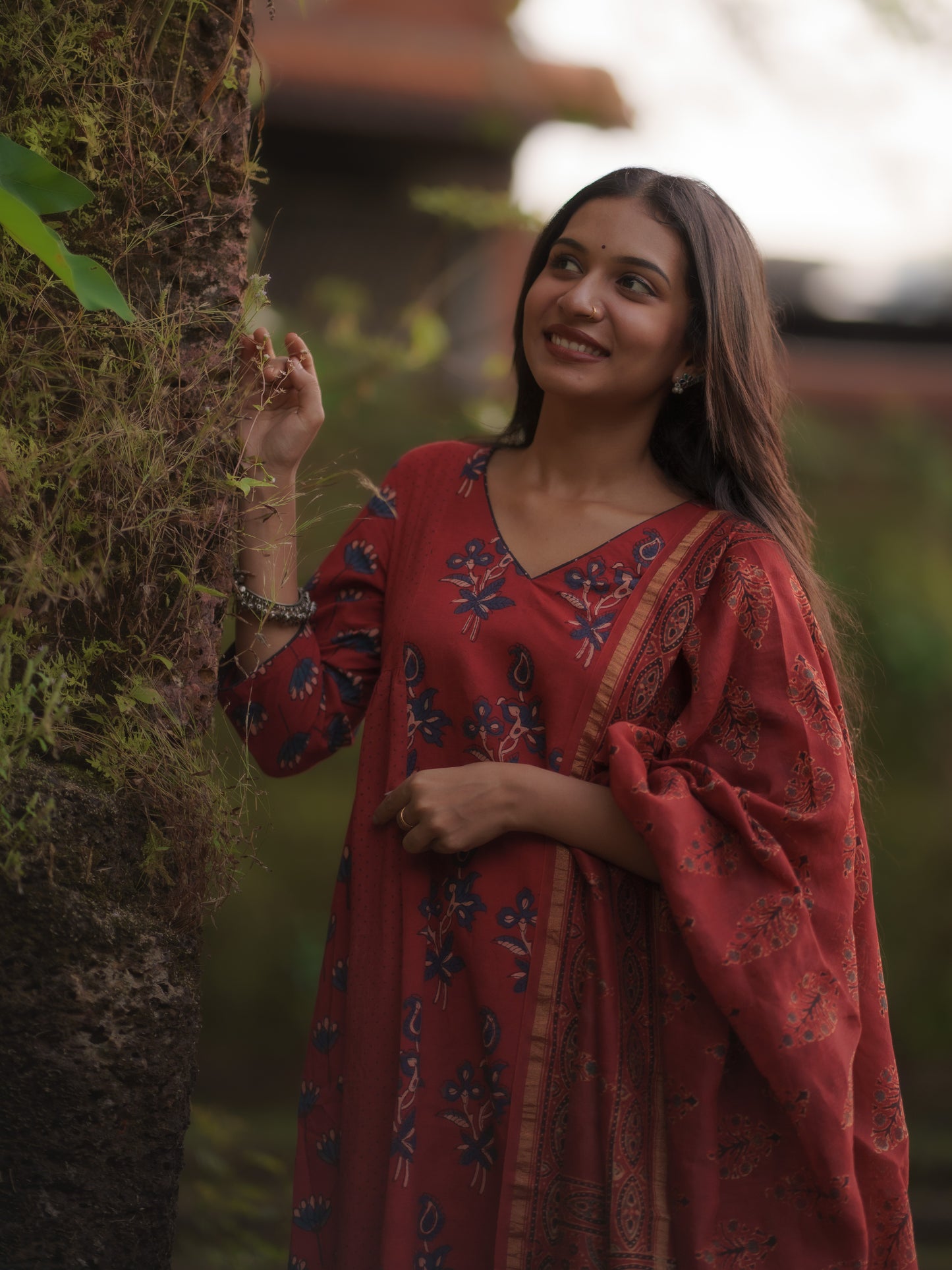 Kaaya Madder Red Ajrakh Kalidaar Set