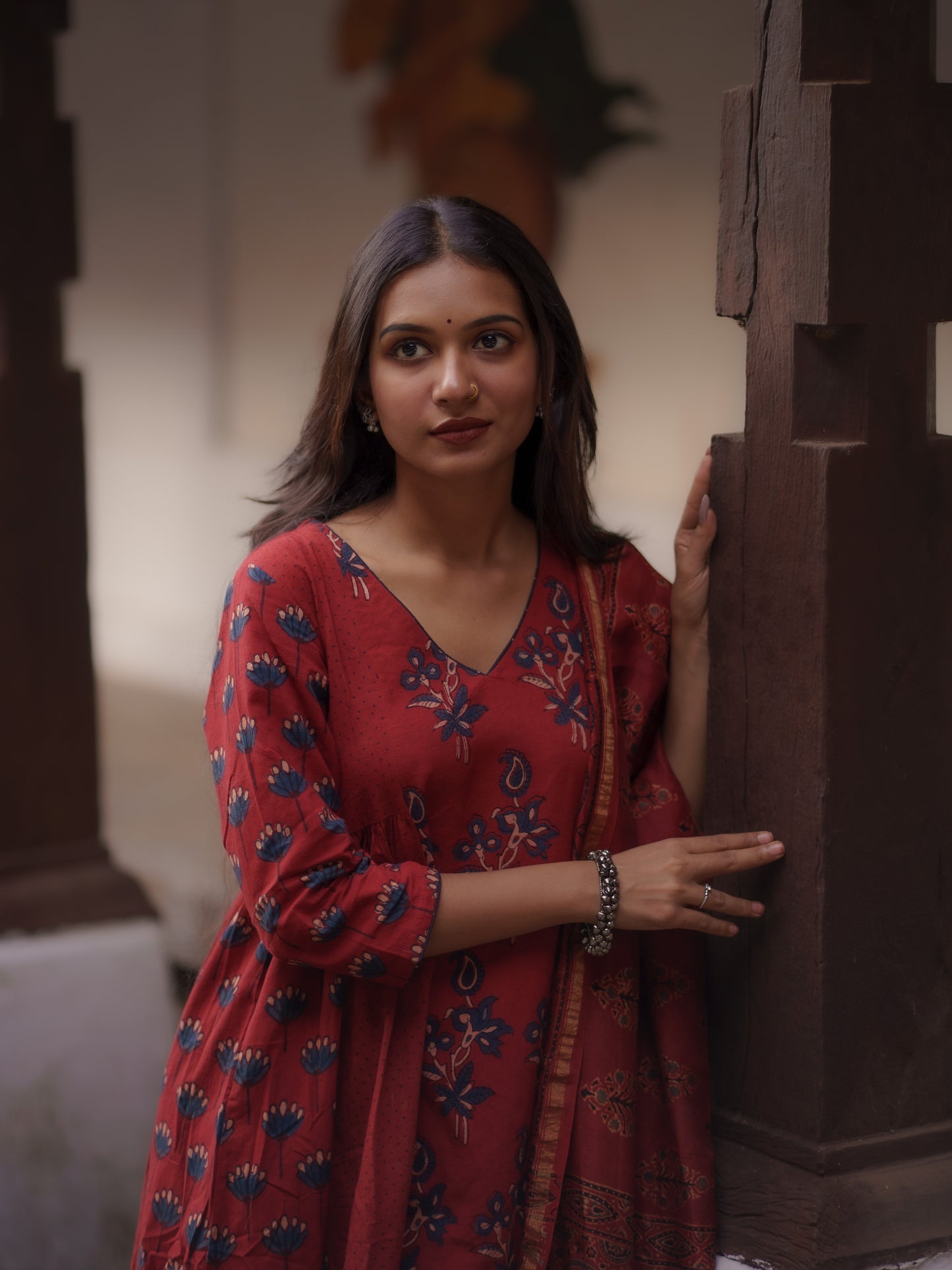 Kaaya Madder Red Ajrakh Kalidaar Set
