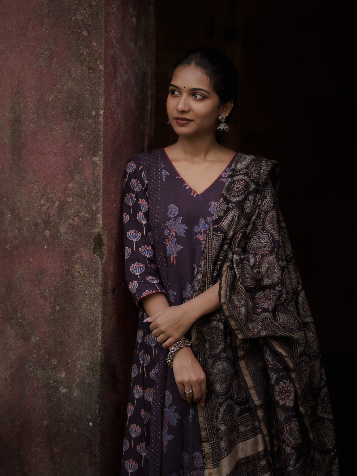 Mannat Black Ajrakh Chanderi Silk Dupatta