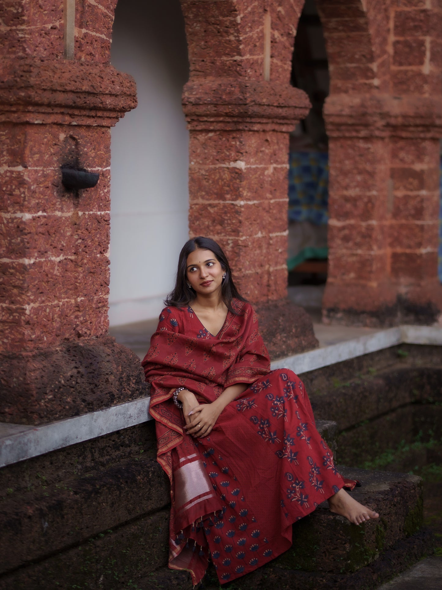 Kaaya Madder Red Ajrakh Kalidaar Set