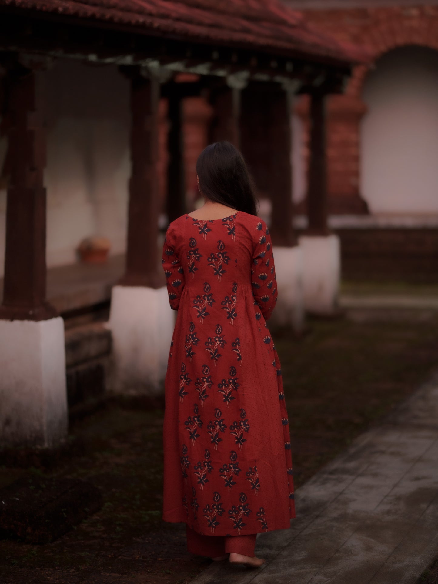 Kaaya Madder Red Ajrakh Kalidaar Set