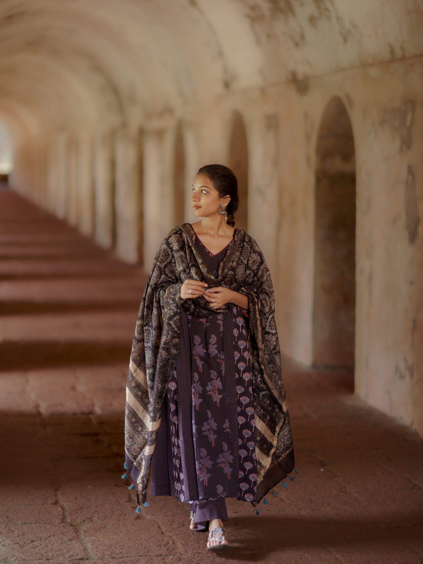 Mannat Black Ajrakh Chanderi Silk Dupatta