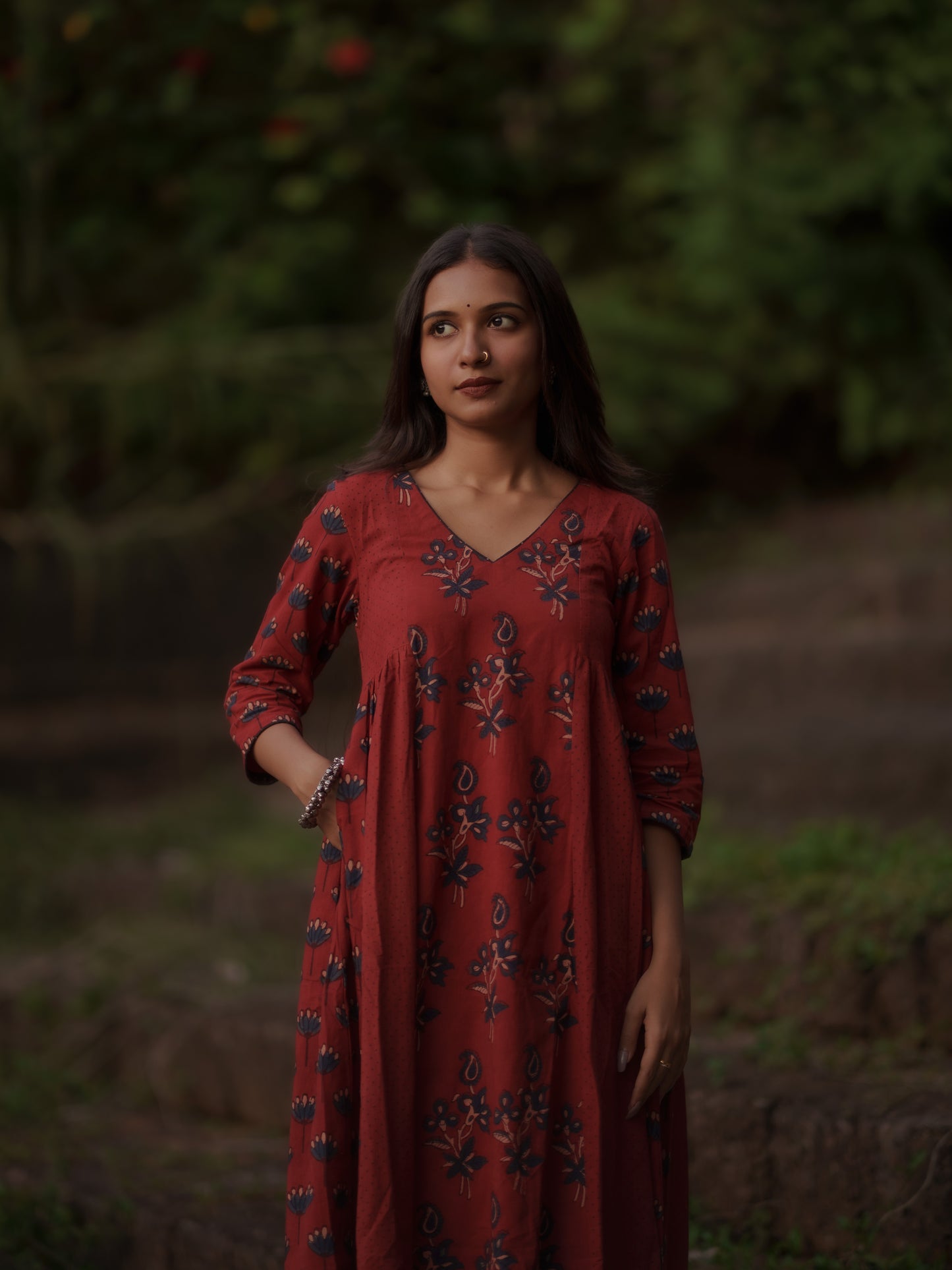 Kaaya Madder Red Ajrakh Kalidaar Set