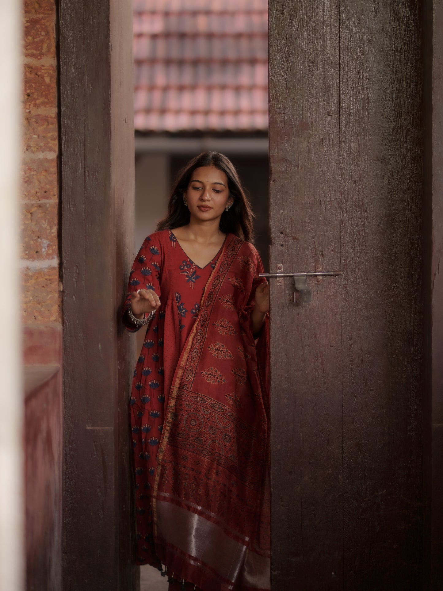 Kaaya Madder Red Ajrakh Kalidaar Set