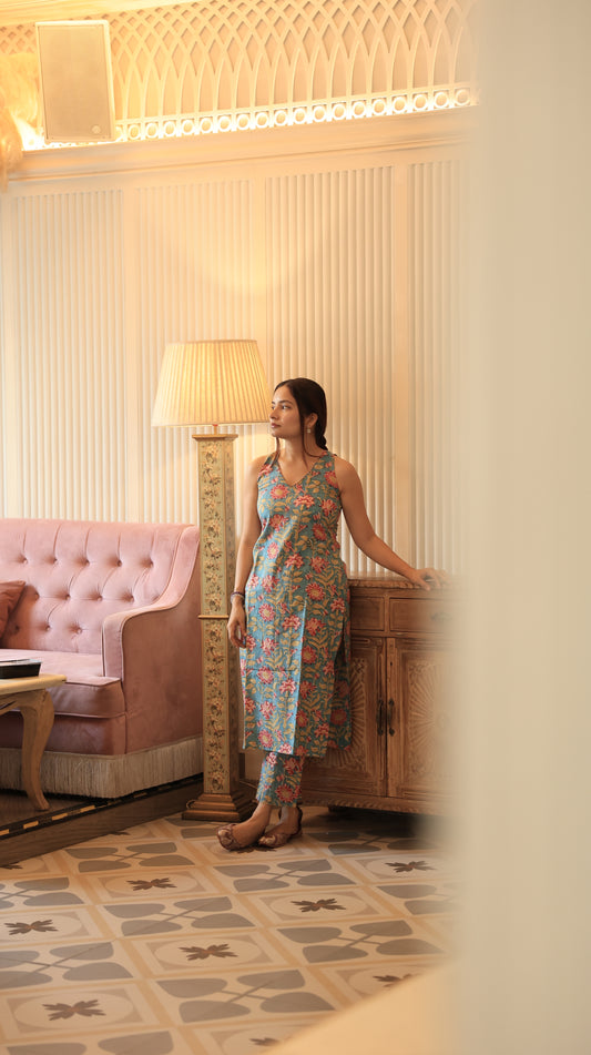 Raha Blue Sanganeri Co-ord Set