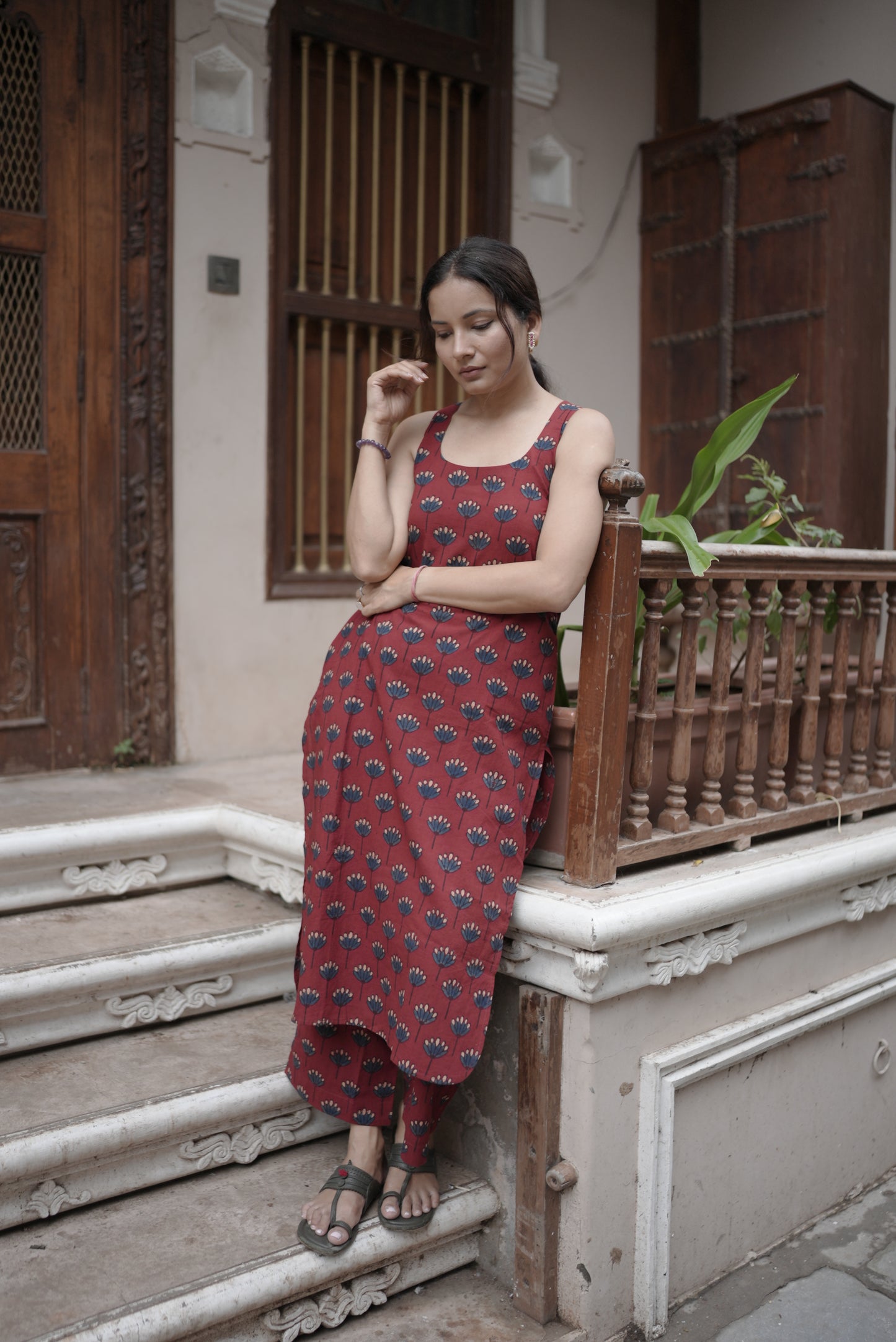 Saaya Madder Red Ajrakh Co-ord Set
