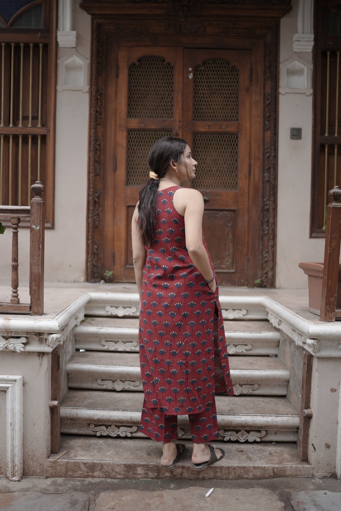 Saaya Madder Red Ajrakh Co-ord Set