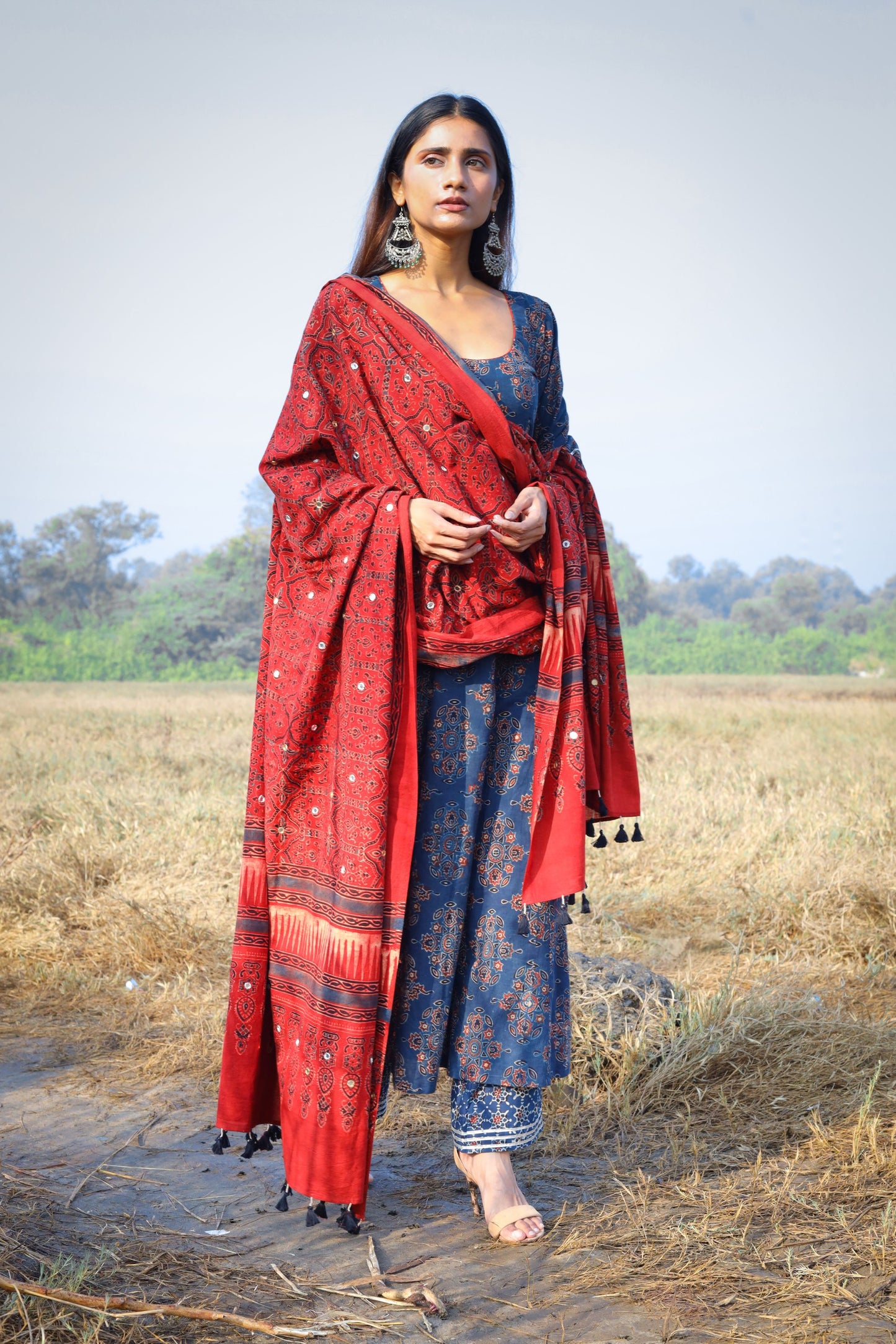 Madder mirror work mul dupatta