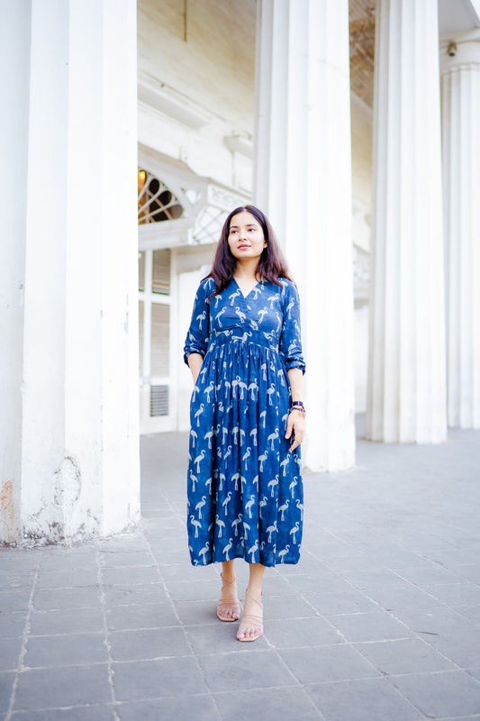 Flamingo Indigo Silk Dress