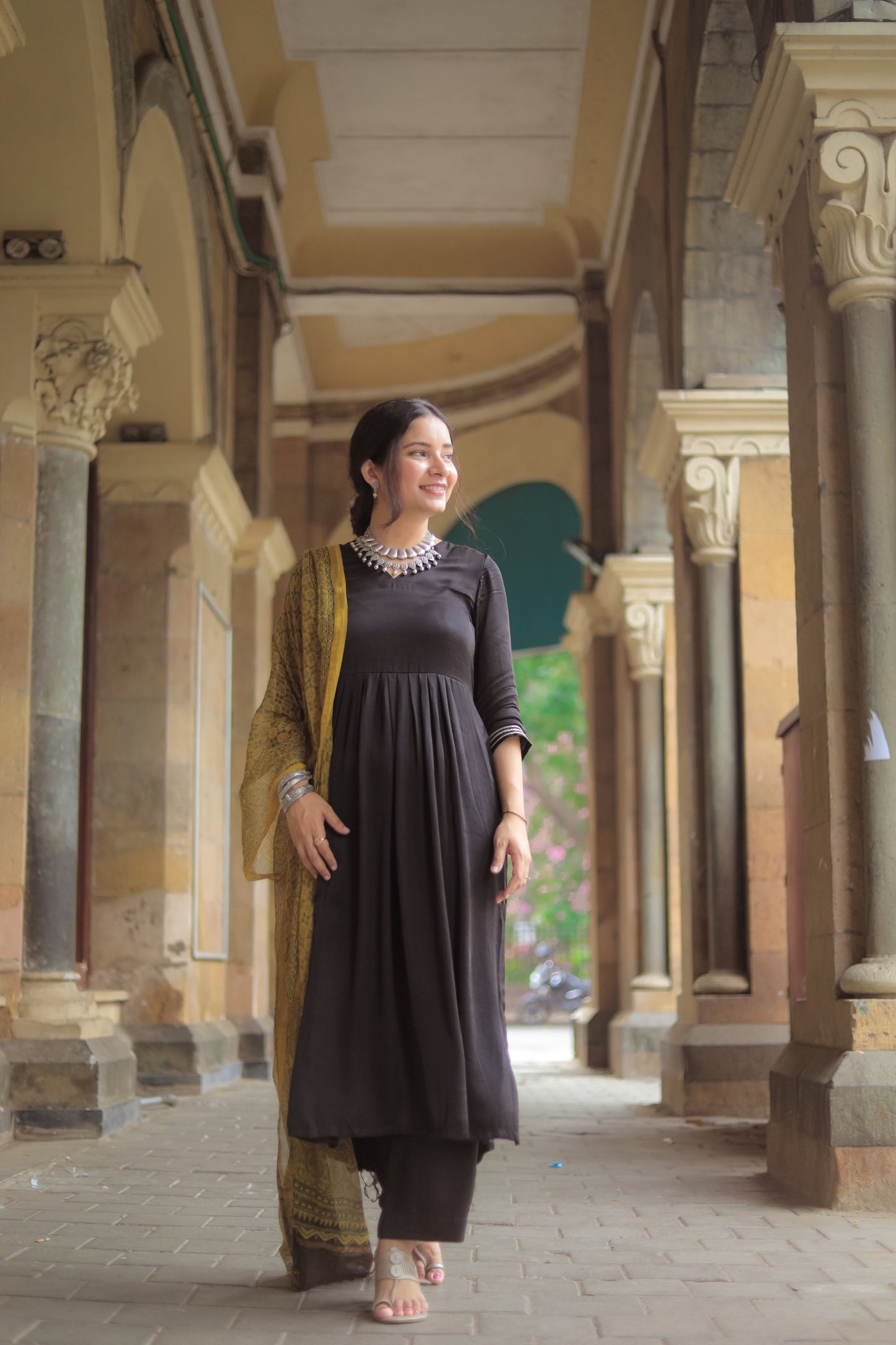 Jashn Black Modal Silk Kurta Pant Set