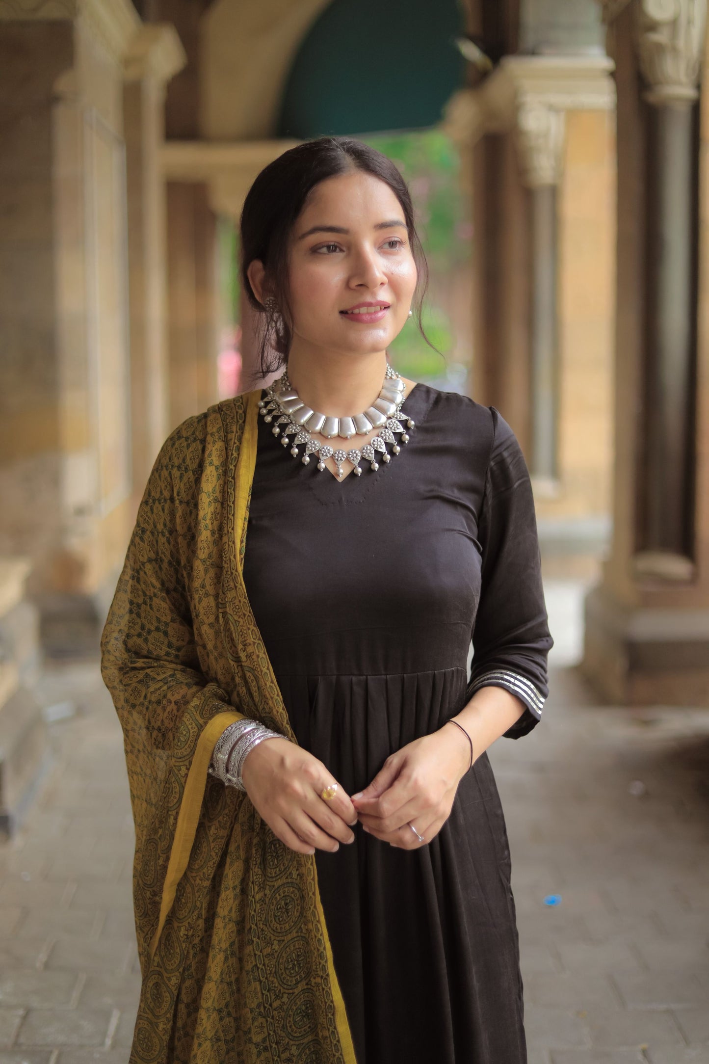 Sabr Yellow Kota Cotton Ajrakh dupatta