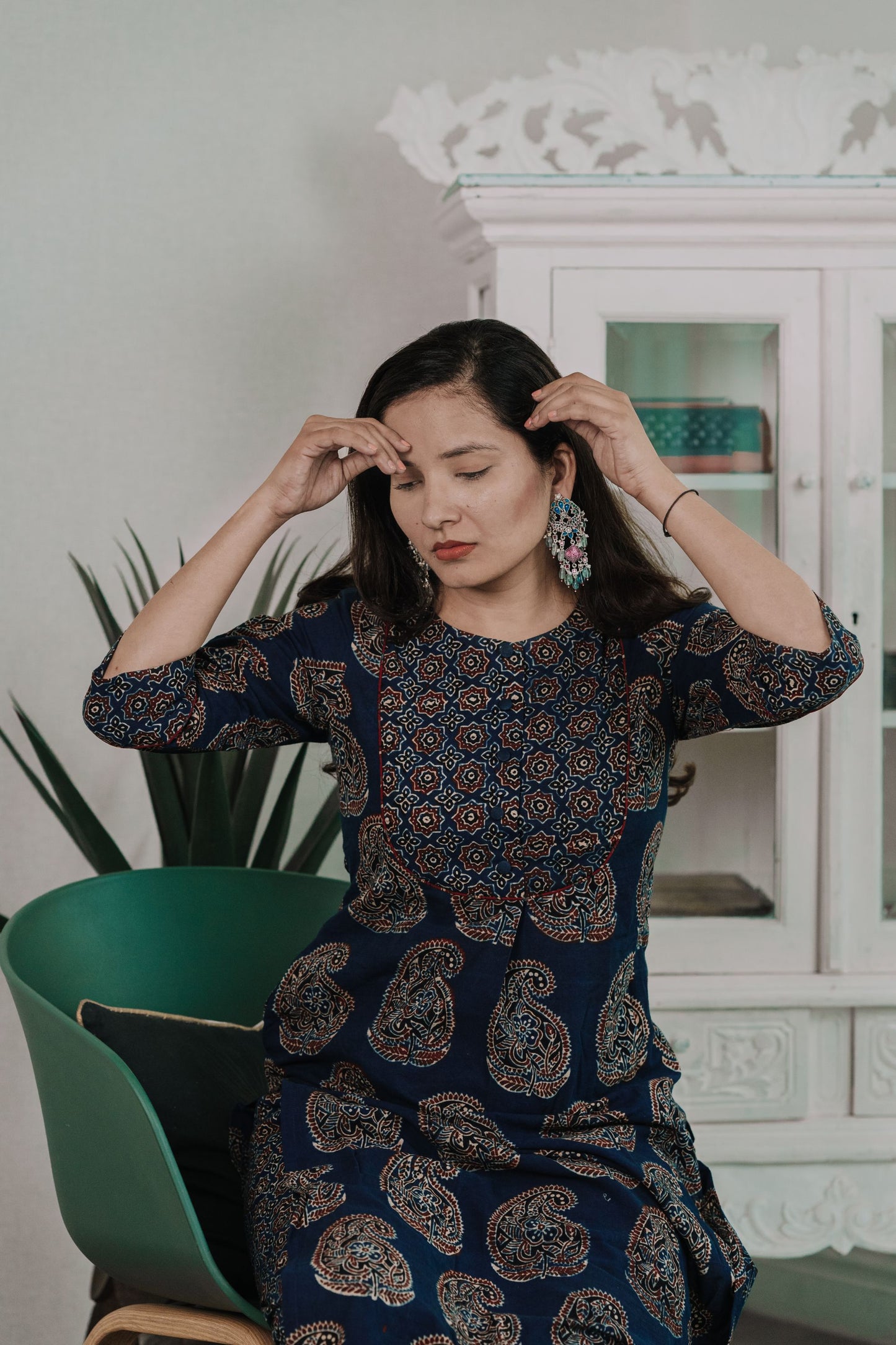 Maaina Indigo Ajrakh Kurta Pant Set
