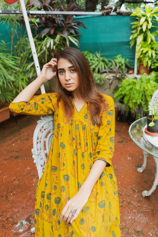 Mira Yellow Ajrakh Kurta Pant Set WITHOUT Dupatta