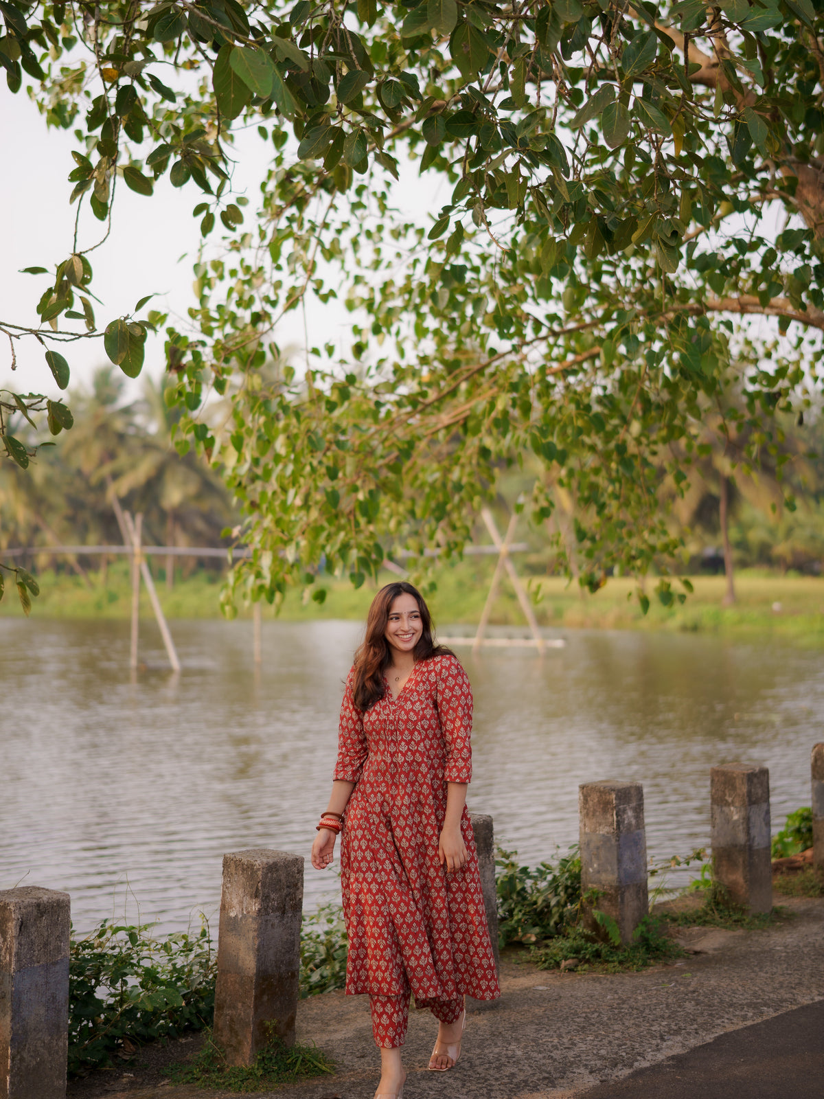 Katha Kalidaar Madder Red Bagru Co-ord Set