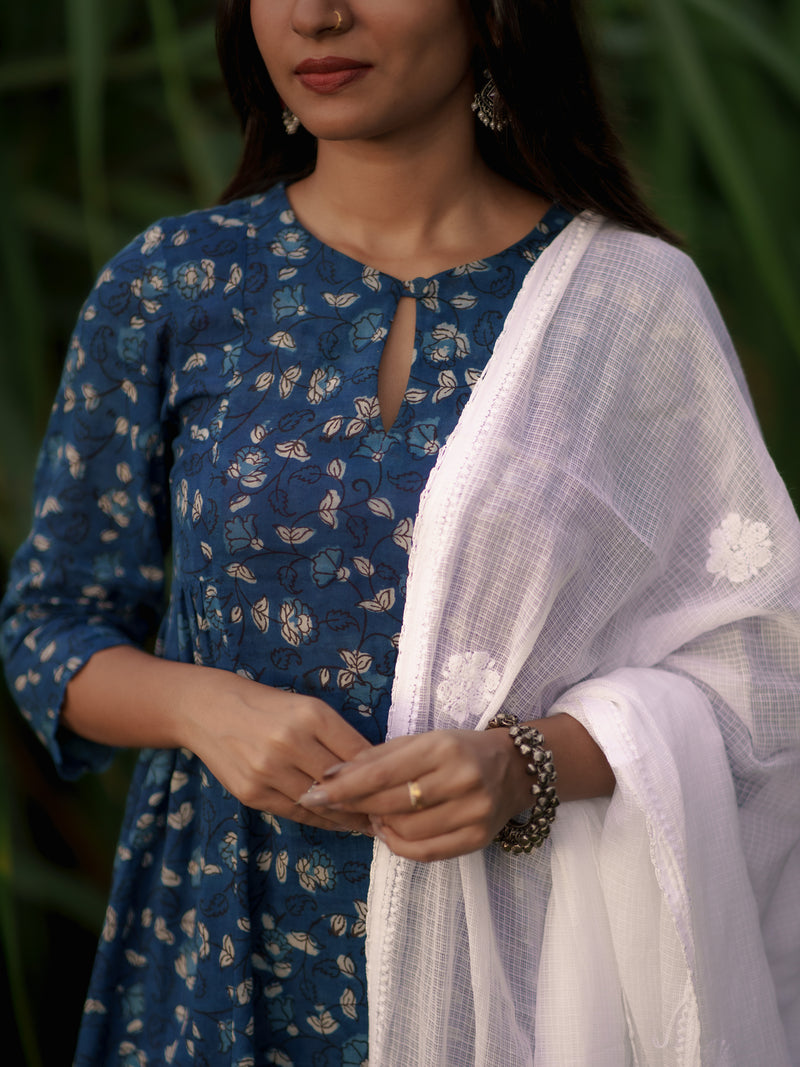 White Chikankari Kota Dupatta