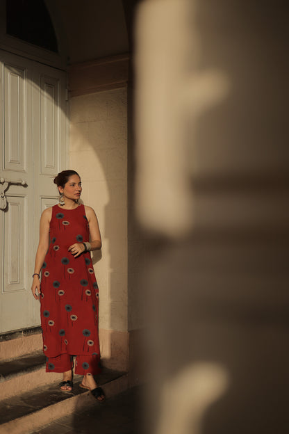 Laya Madder Red Ajrakh Co-ord Set