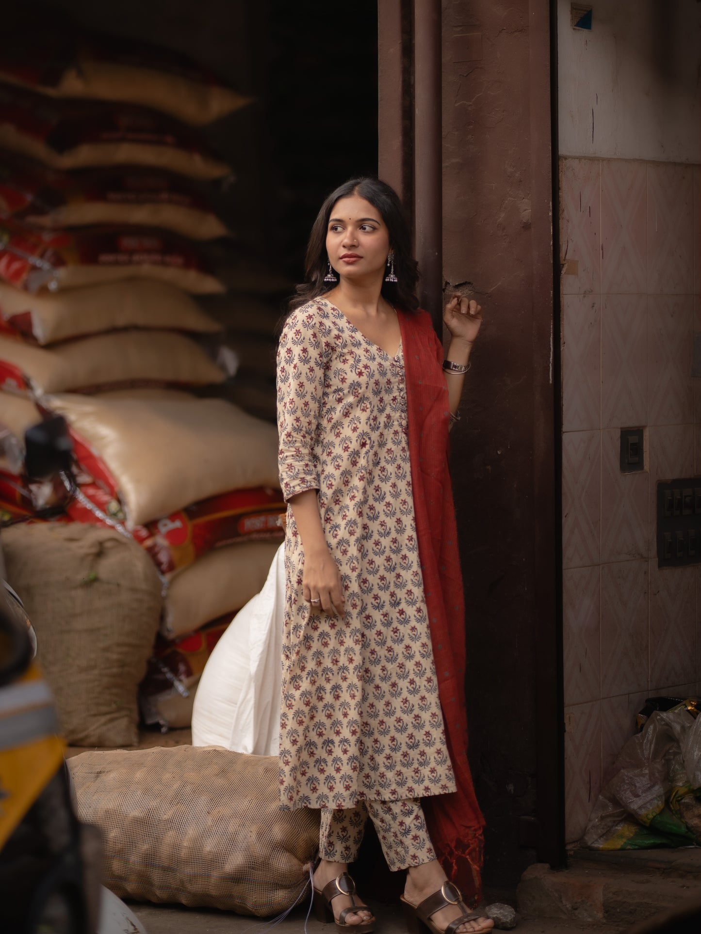 Maya Beige Bagru Co-ord Set