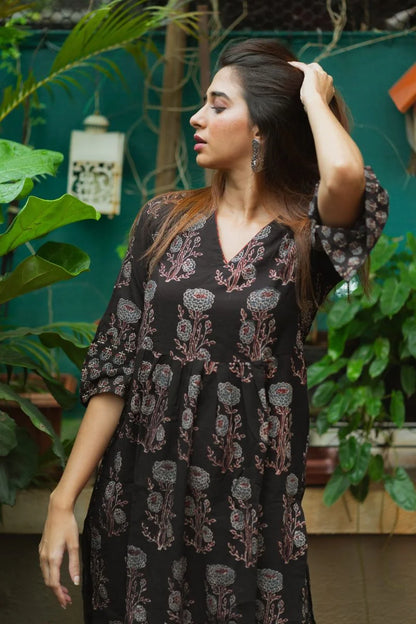Mannat Black Ajrakh Kurta Only