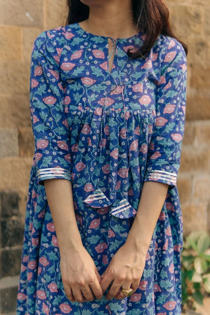 Raabta Peacock Blue Sanganeri Kurta