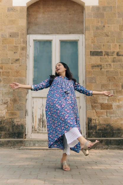 Raabta Peacock Blue Sanganeri Kurta