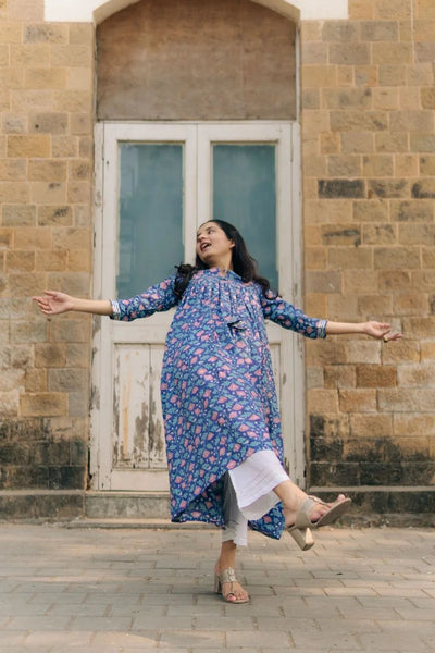Raabta Peacock Blue Sanganeri Kurta