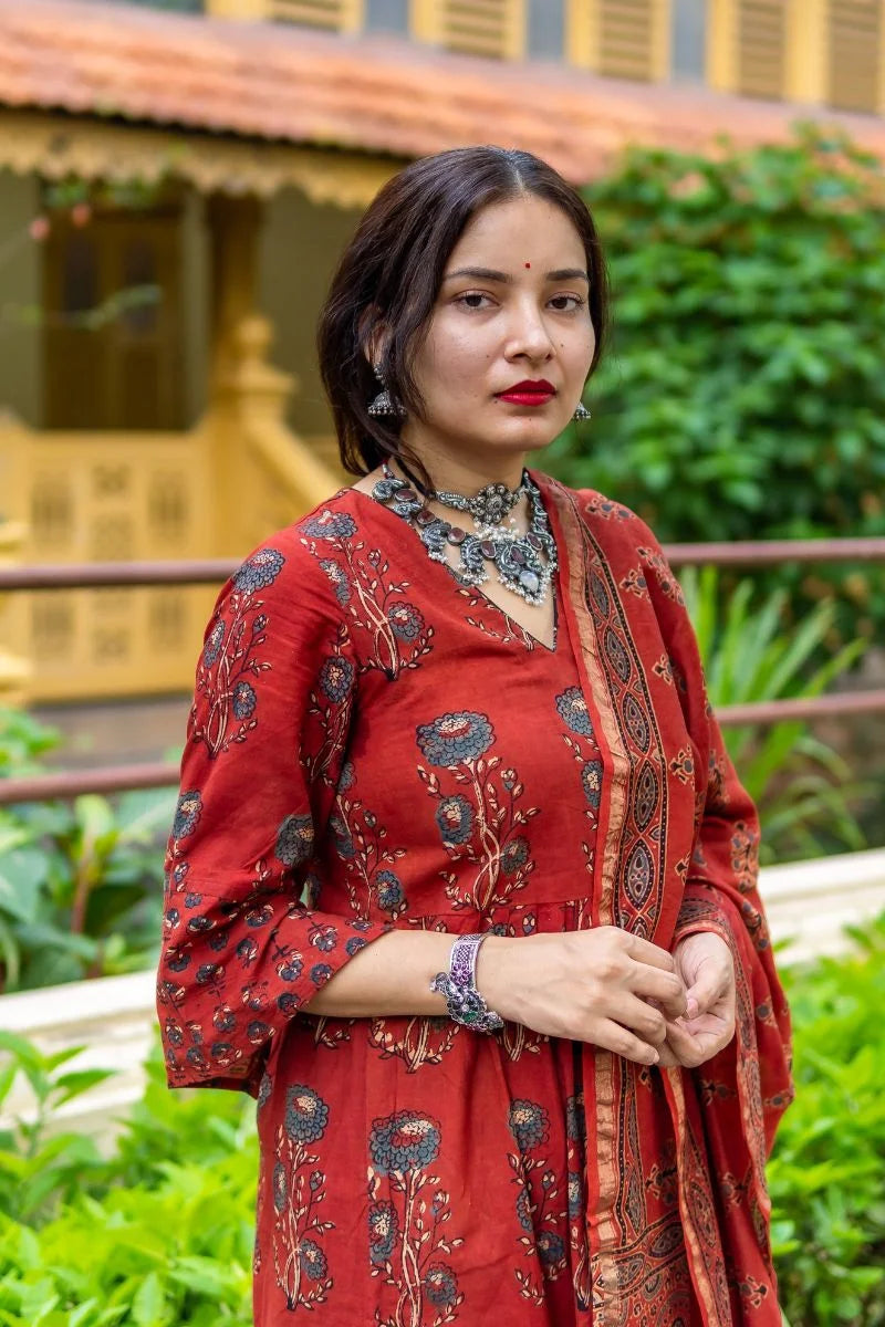 Mannat Madder Red Ajrakh Set