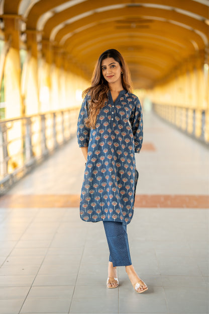 Haya Indigo Ajrakh Kurta Pant Set