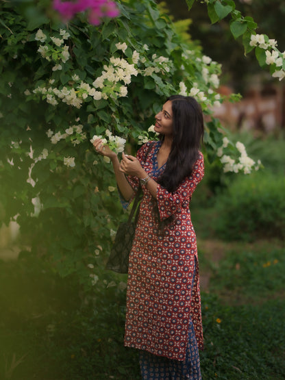 Mandaaram Madder Red Bagru Kurta