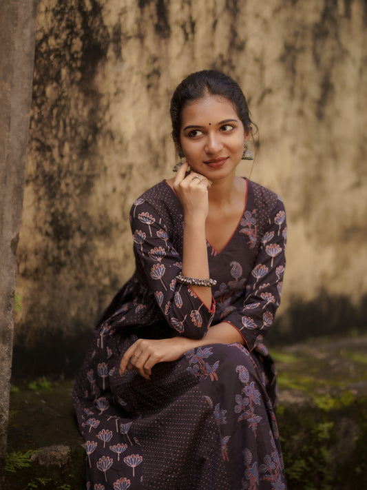 Kaaya Black Ajrakh Kalidaar Set