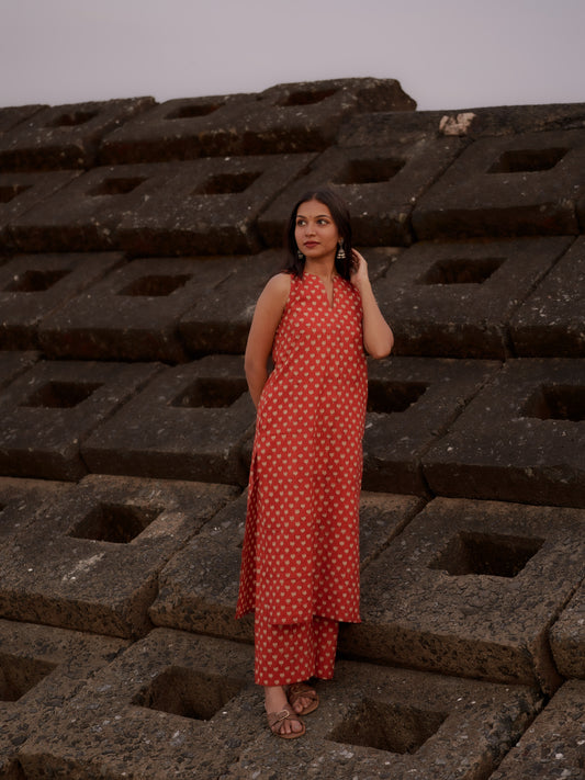Gamyam Madder Red Bagru Co-ord Set