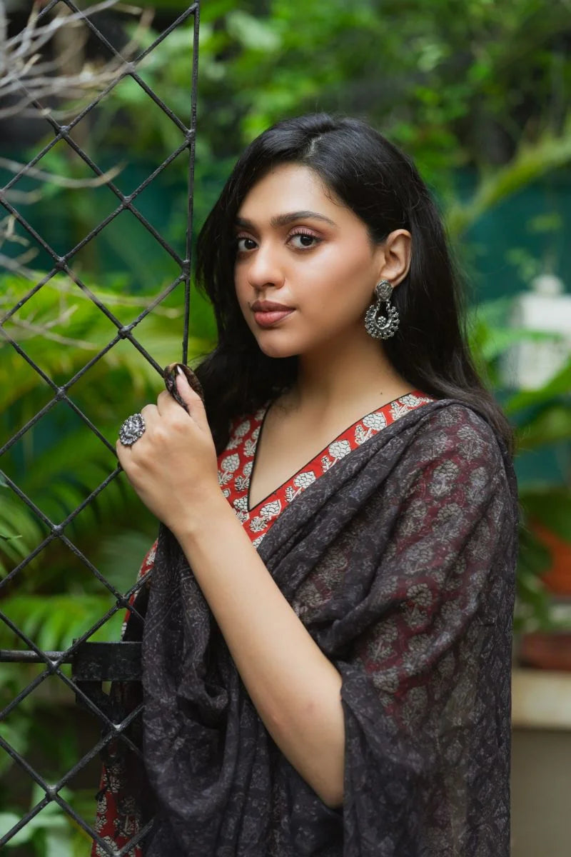 Mira Madder Red Bagru Kurta Pant Set WITH Dupatta