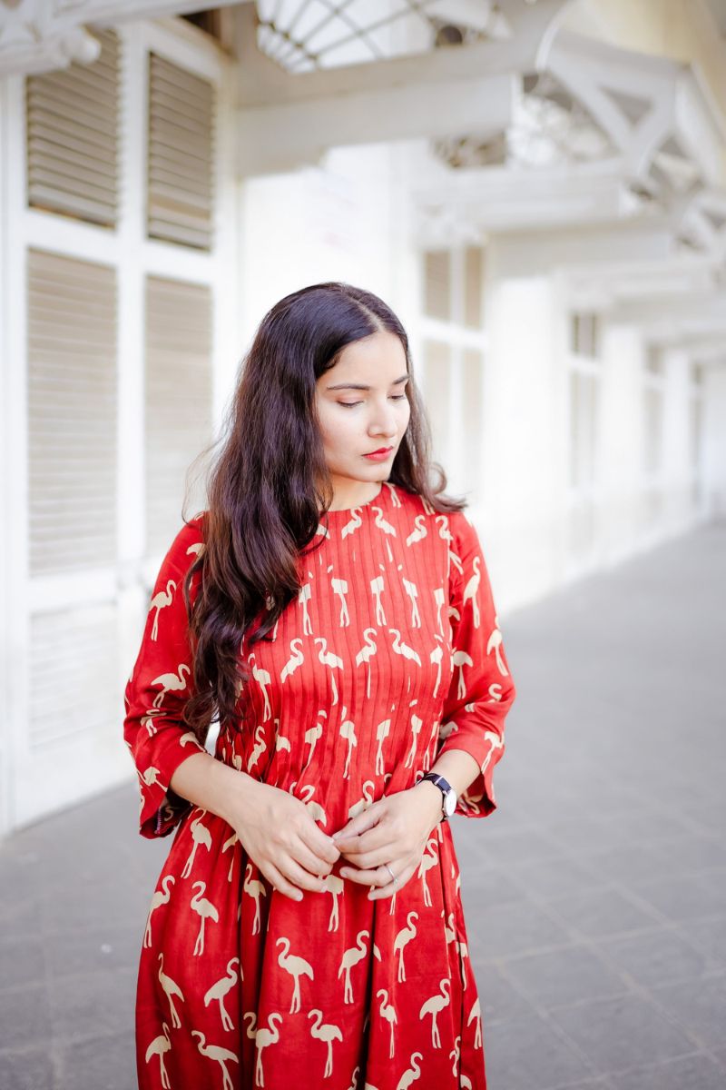 Flamingo Red Silk Kurta