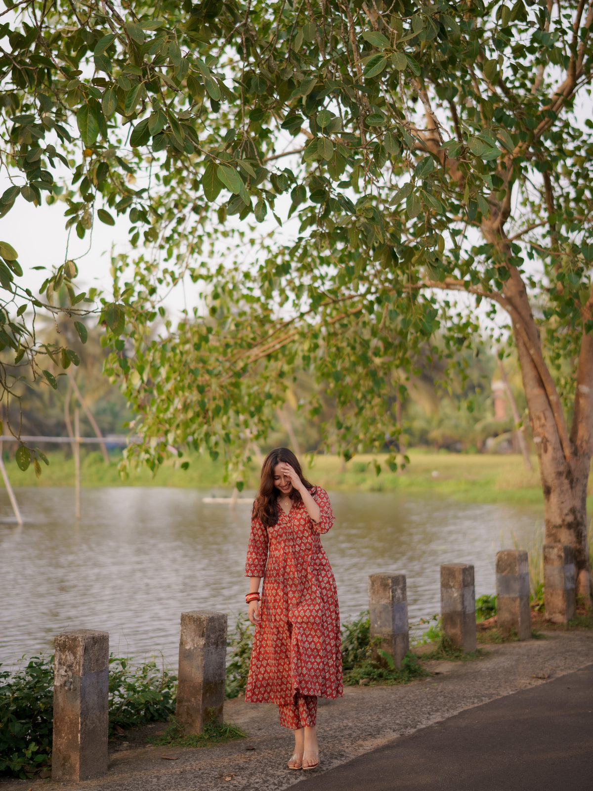Katha Kalidaar Madder Red Bagru Co-ord Set
