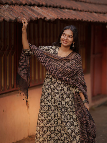 Myraa Black Kota Cotton Ajrakh dupatta