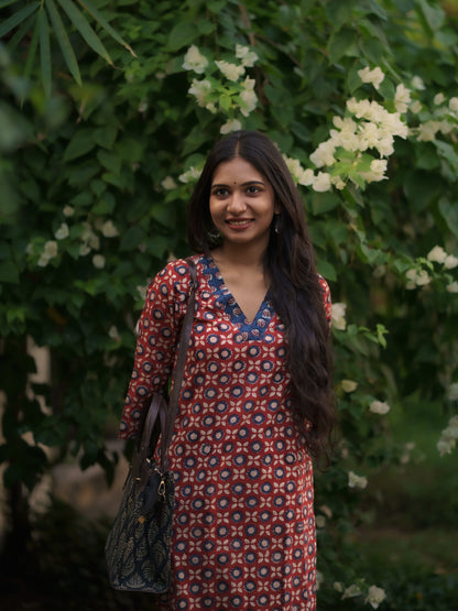 Mandaaram Madder Red Bagru Kurta