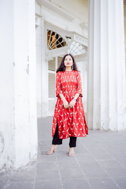 Flamingo Red Silk Kurta