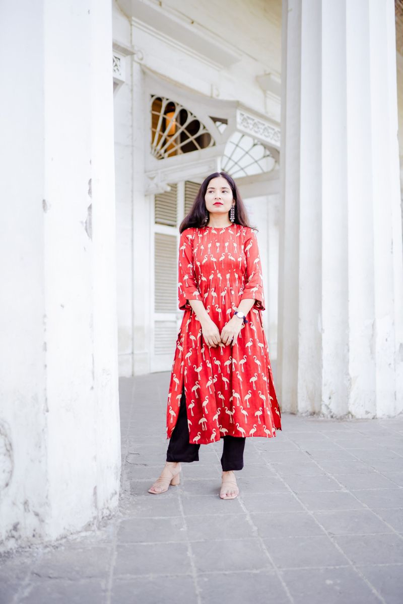 Flamingo Red Silk Kurta