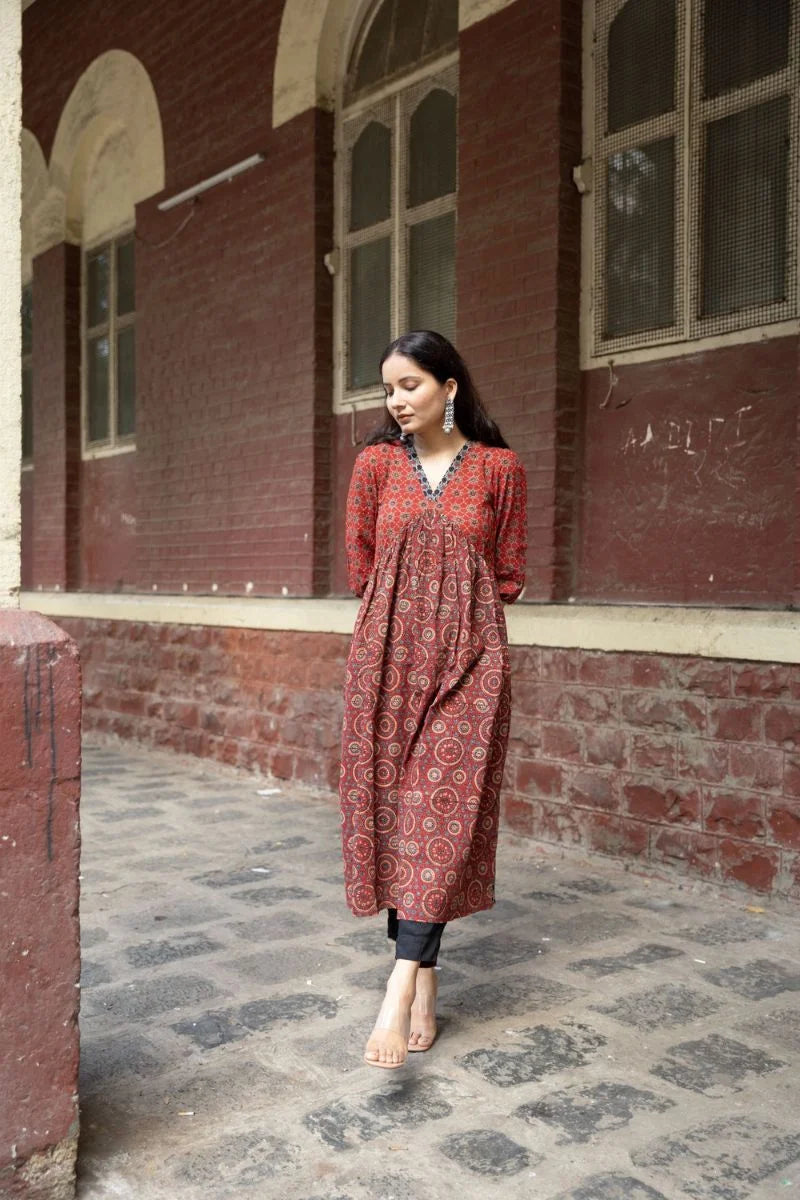Amer Madder Red Ajrakh Kurta