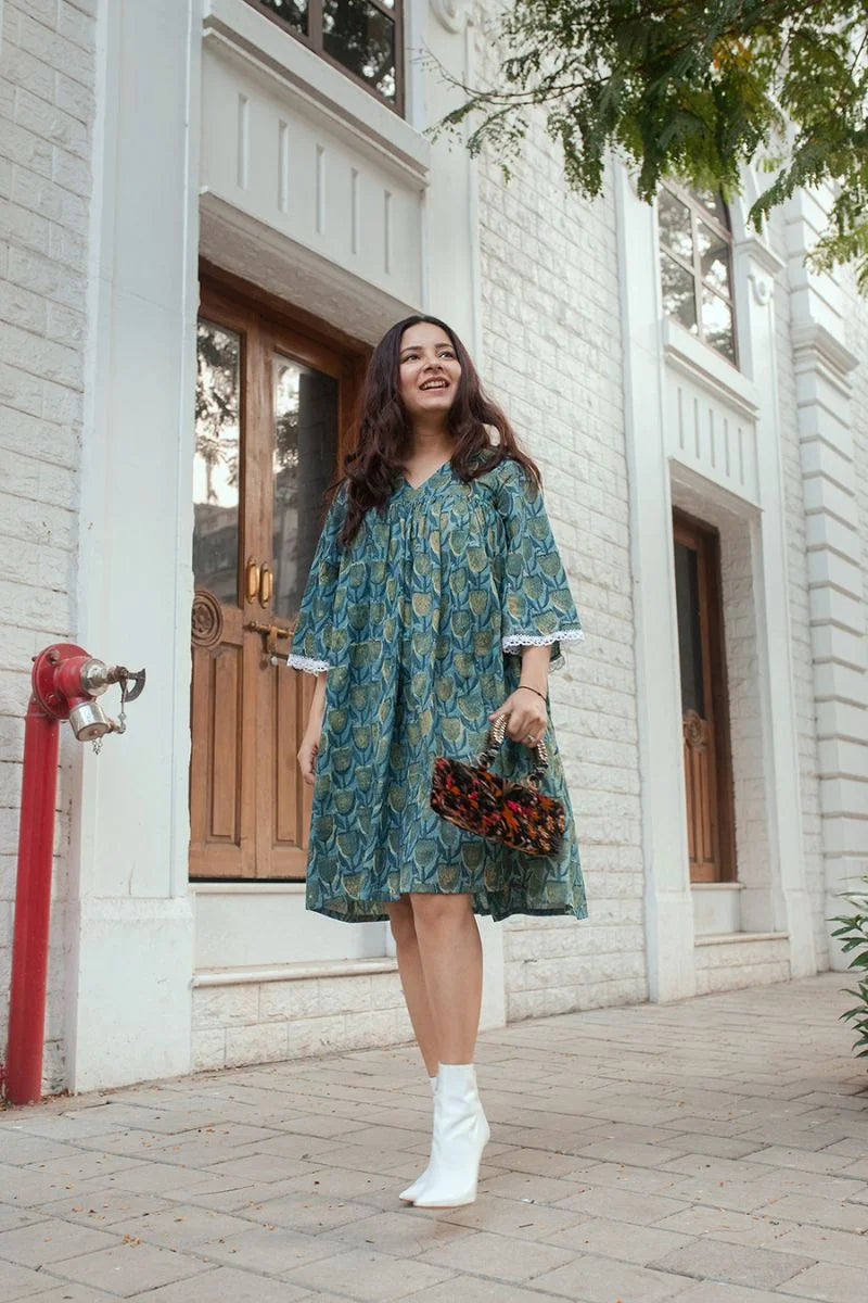 Vagator Indigo flared short dress