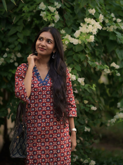 Mandaaram Madder Red Bagru Kurta