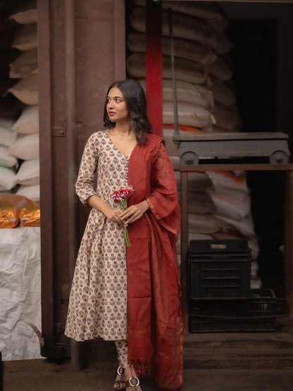 Maya Beige Bagru Co-ord Set